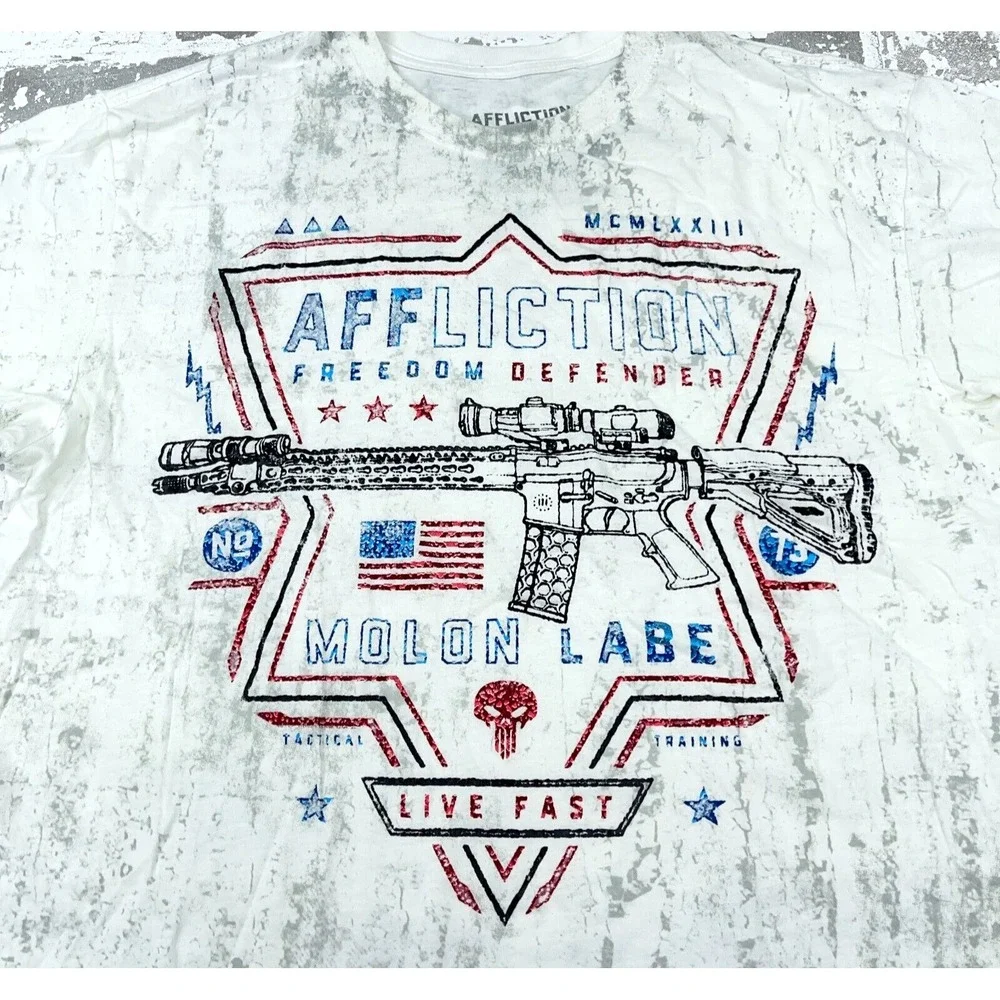Affliction Shirt Men XL White Tee Freedom Defender Rifle Gun MMA Military Adult - Picture 2 of 10